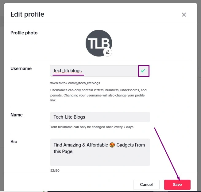 change your tiktok username