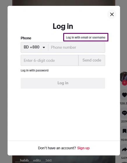choose email instead of phone number