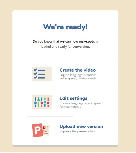 3 options on powerpoint to video tool